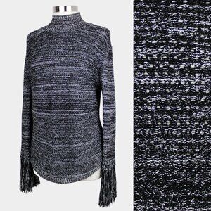 Monochrome Mockneck Fringe Sleeve Sweater